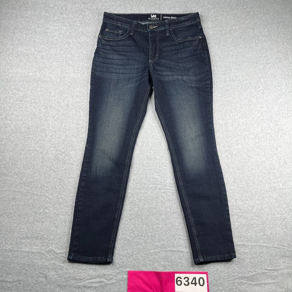 Lee Riders Midrise Skinny Denim Jeans Womens 12M Dark Wash Distressed Stretch